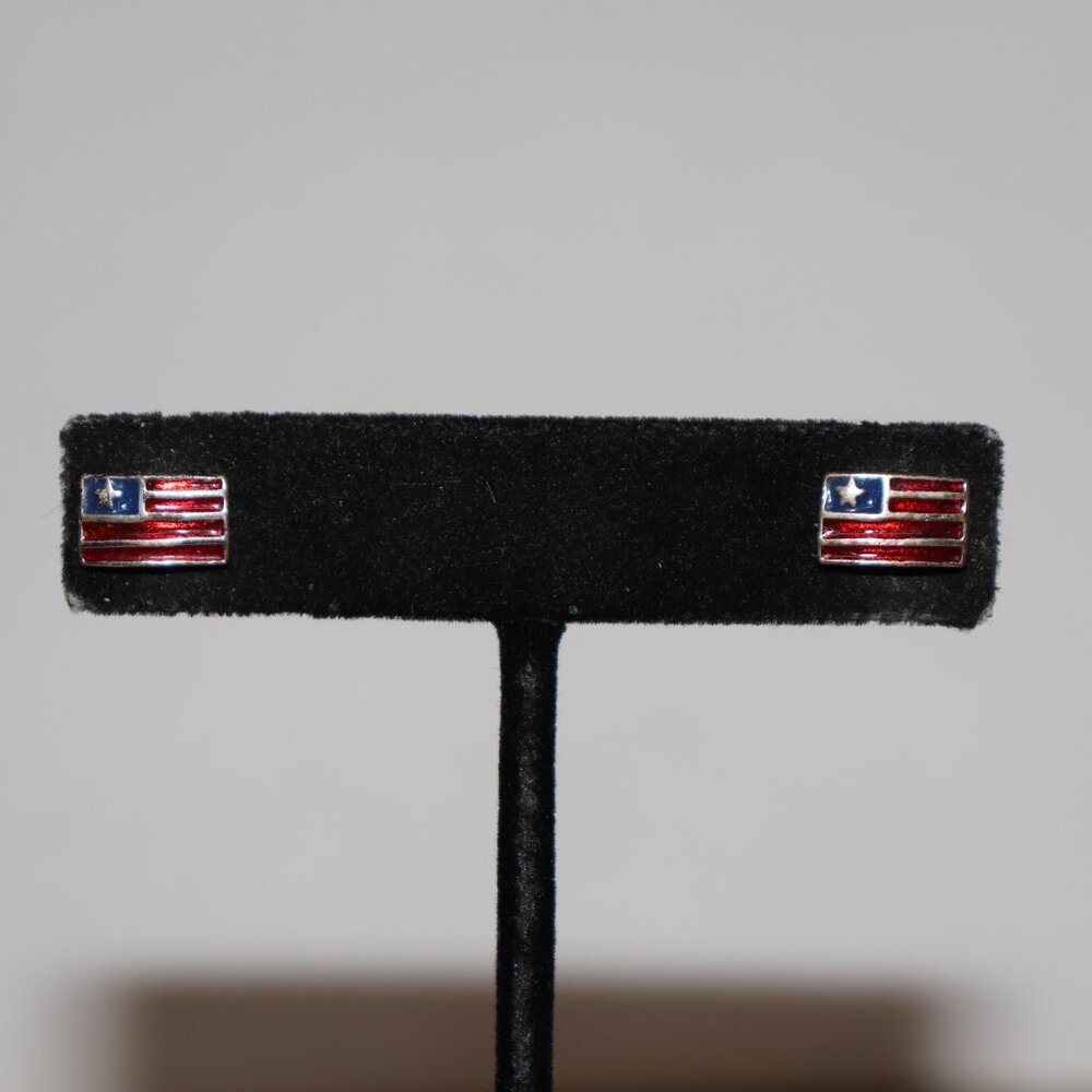 ✨ American Flag Silver Post Earrings · 3/8" Wide · tiny patriotic sparkle